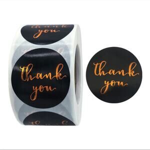 500 1inch black and gold thank you stickers on roll for packaging